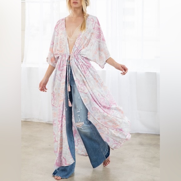 Floral Tie Dye Bohemian Kaftan - Picture 3 of 3